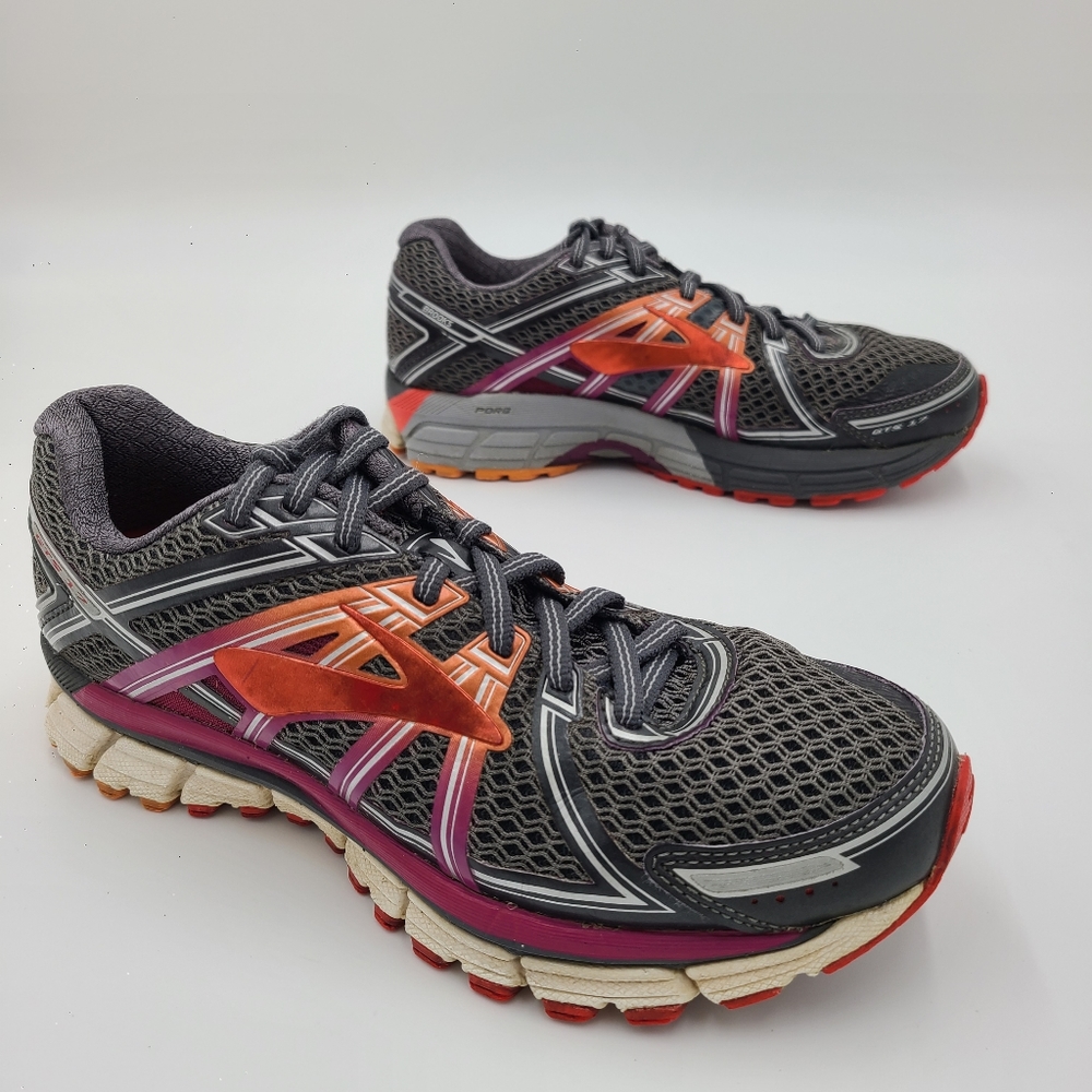 Womens Brooks Adrenalin Gts-17 Grey, Orange & Red, Running Shoes, Size 6.5